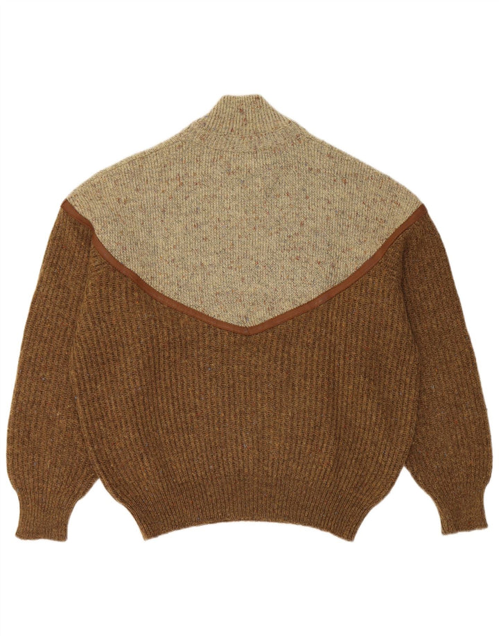 Vintage Mens Turtle Neck Jumper Sweater Large Brown Colourblock