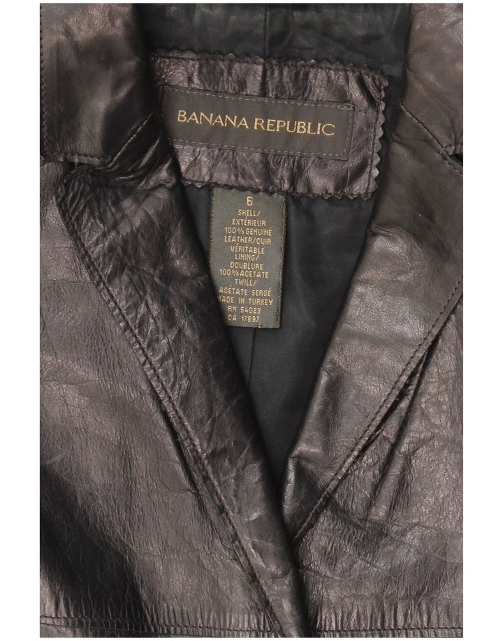 BANANA REPUBLIC Womens 2 Button Blazer Jacket US 6 Medium Black Leather