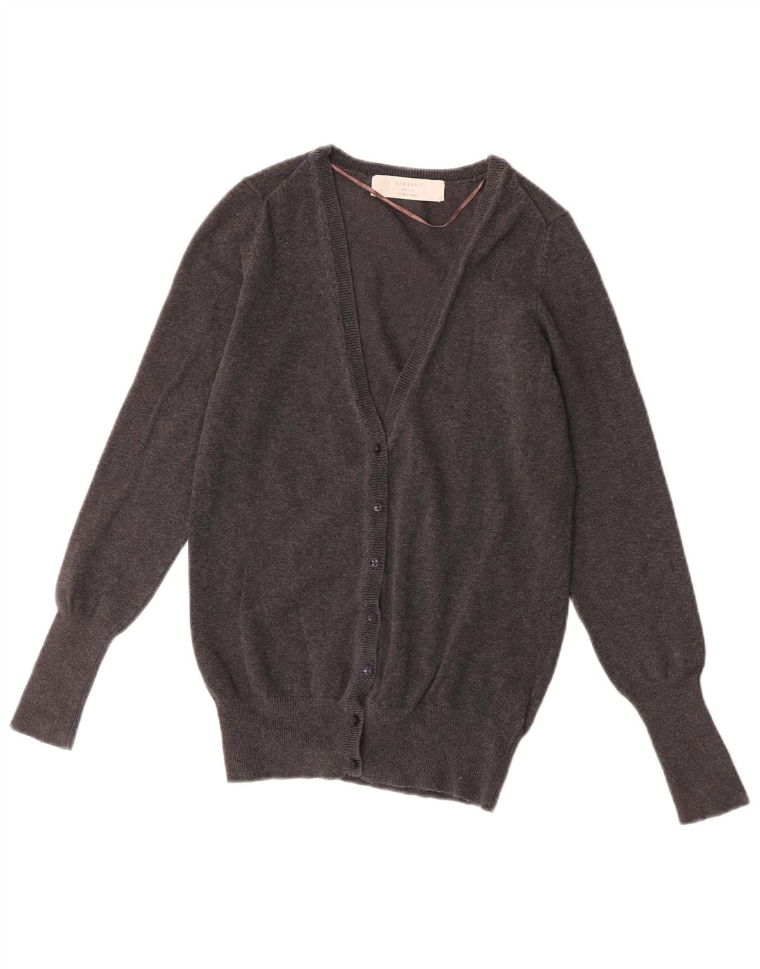 Zara Dame Cardigan Sweater UK 12 Medium Grey Bomuld