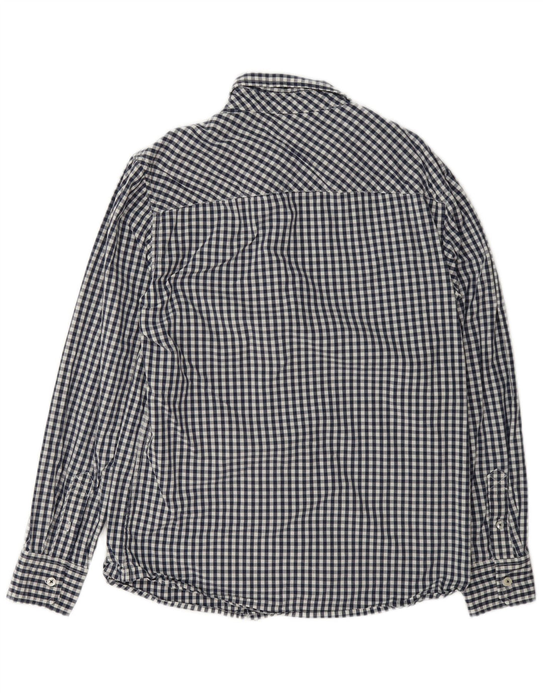 Mustang Mens Slim Fit Shirt Medium Navy Blue Gingham Cotton