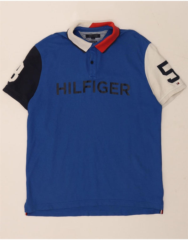 Мужская рубашка-поло для регби с рисунком Tommy Hilfiger XL, синяя, хлопок с цветными блоками