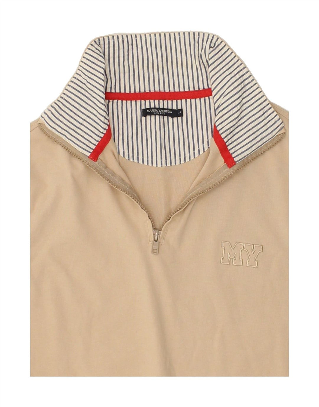 MARINA YACHTING Mens Zip Neck Sweatshirt Jumper Large Beige Cotton | Vintage Marina Yachting | Thrift | Second-Hand Marina Yachting | Used Clothing | Messina Hembry 