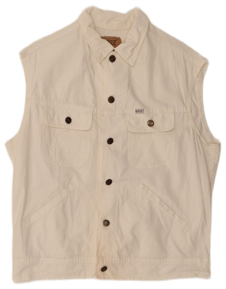 RIFLE Mens Utility Gilet IT 50 Large White Cotton