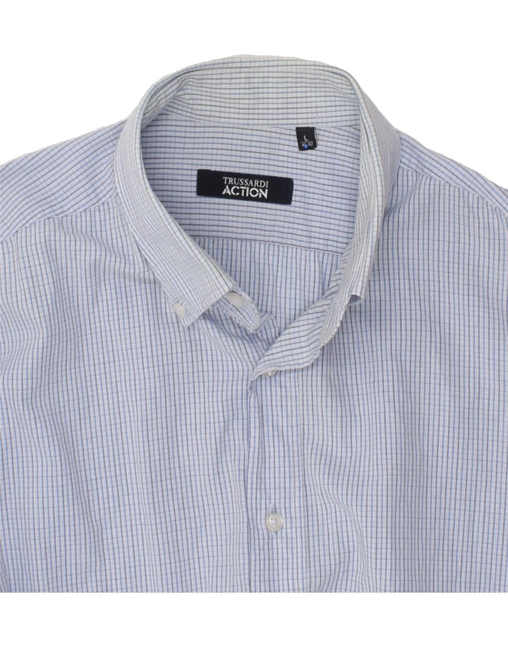 TRUSSARDI Mens Shirt Size 41/42 Large Blue Check Vintage Trussardi and Second-Hand Trussardi from Messina Hembry 