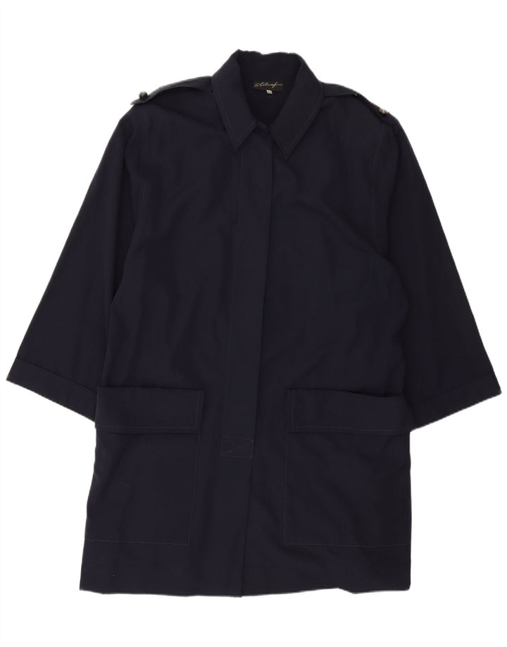 VINTAGE Womens Military Overcoat IT 44 Medium Navy Blue Wool