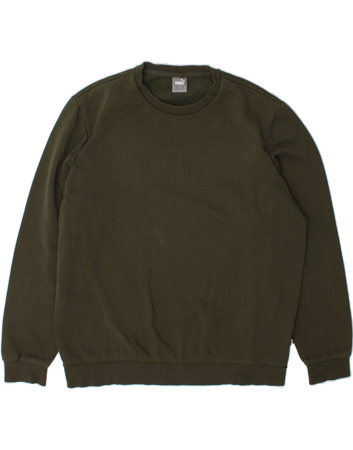 PUMA Mens Graphic Sweatshirt Jumper XL Khaki Cotton Vintage Puma and Second-Hand Puma from Messina Hembry 