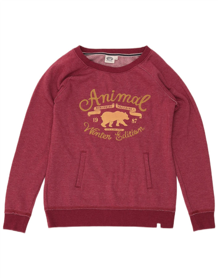 ANIMAL Womens Graphic Sweatshirt Jumper UK 12 Medium Burgundy Polyester