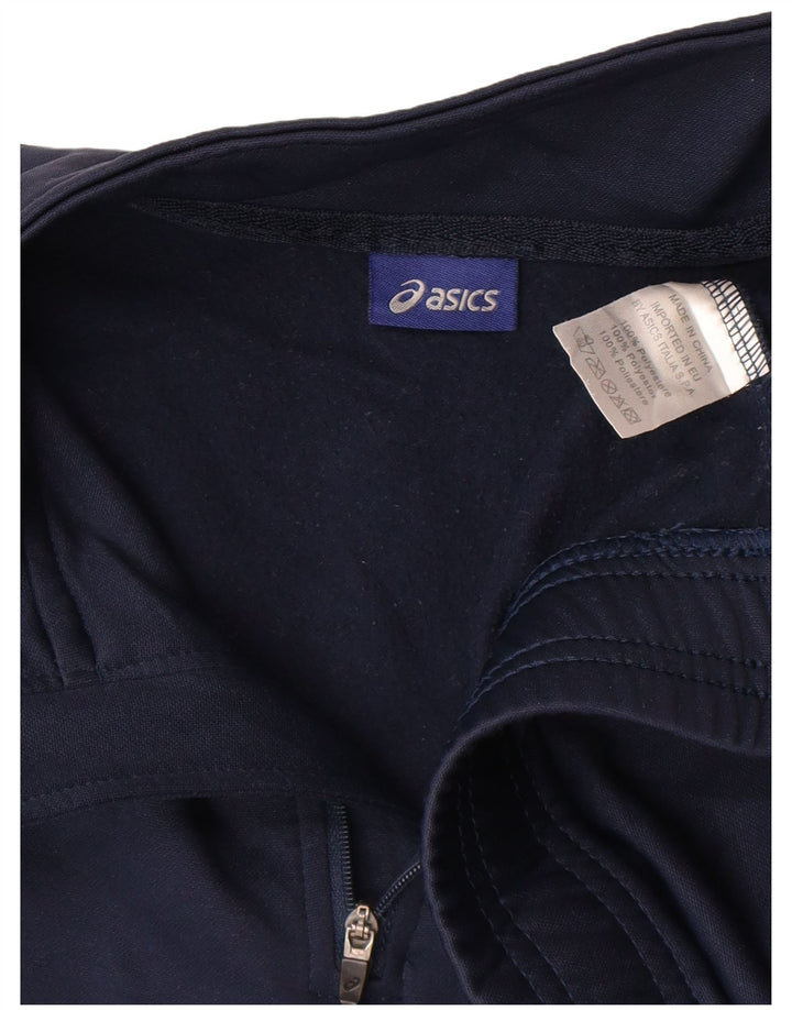 Asics Boys Zip Neck Pullover Tracksuit Top 13-14 Years Navy Blue Polyester