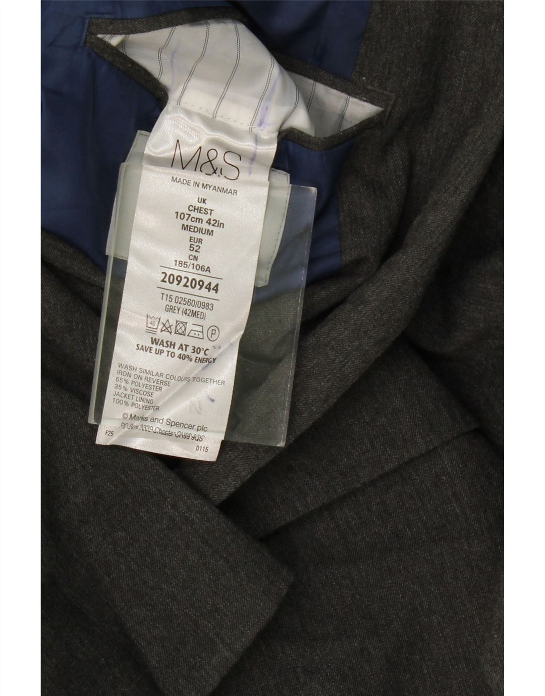 MARKS & SPENCER Mens 2 Button Blazer Jacket UK 38 Medium Grey Polyester