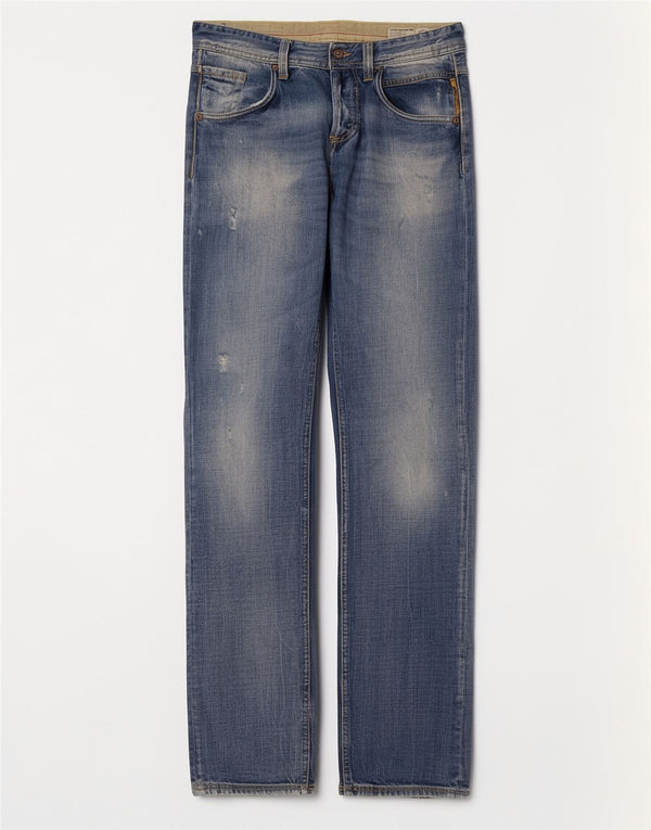 Meltin' Pot Mens Distressed Straight Jeans W30 L34 Blue Cotton