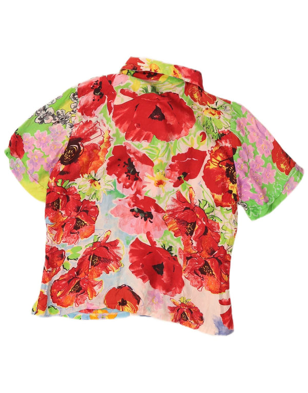 Vintage Womens Short Sleeve Shirt Blouse UK 10 Small Multicoloured Floral