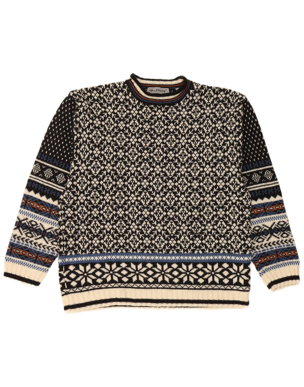 Lerros Herre Crew Neck sweater Medium Black Fair Isle Wool