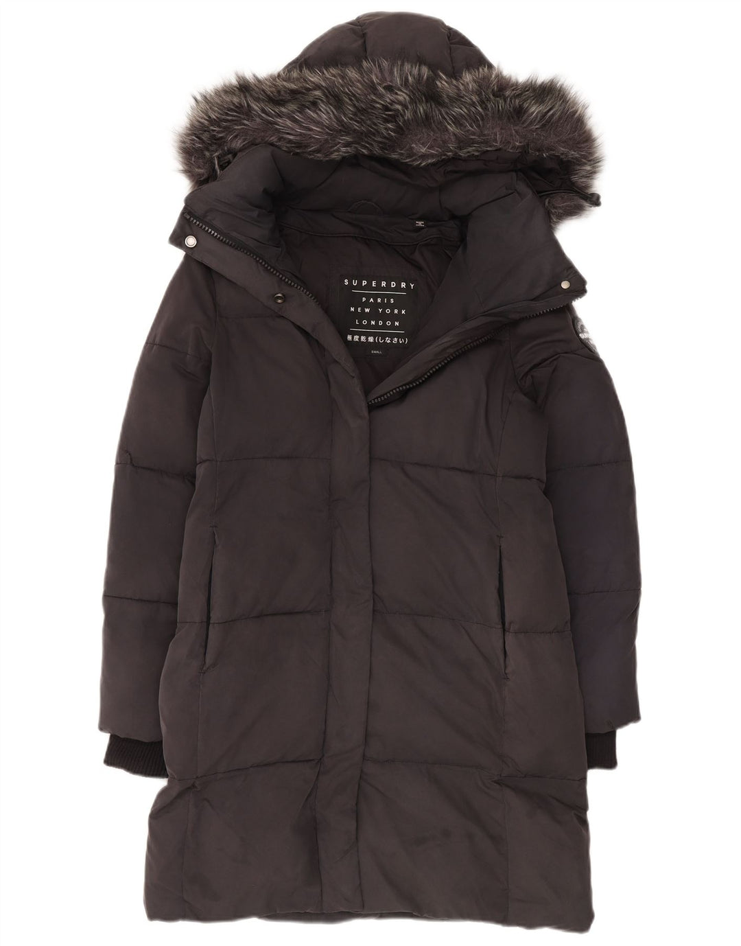 Superdry Womens Hooded Oversized Padded Coat UK 10 Small Grey Polyester