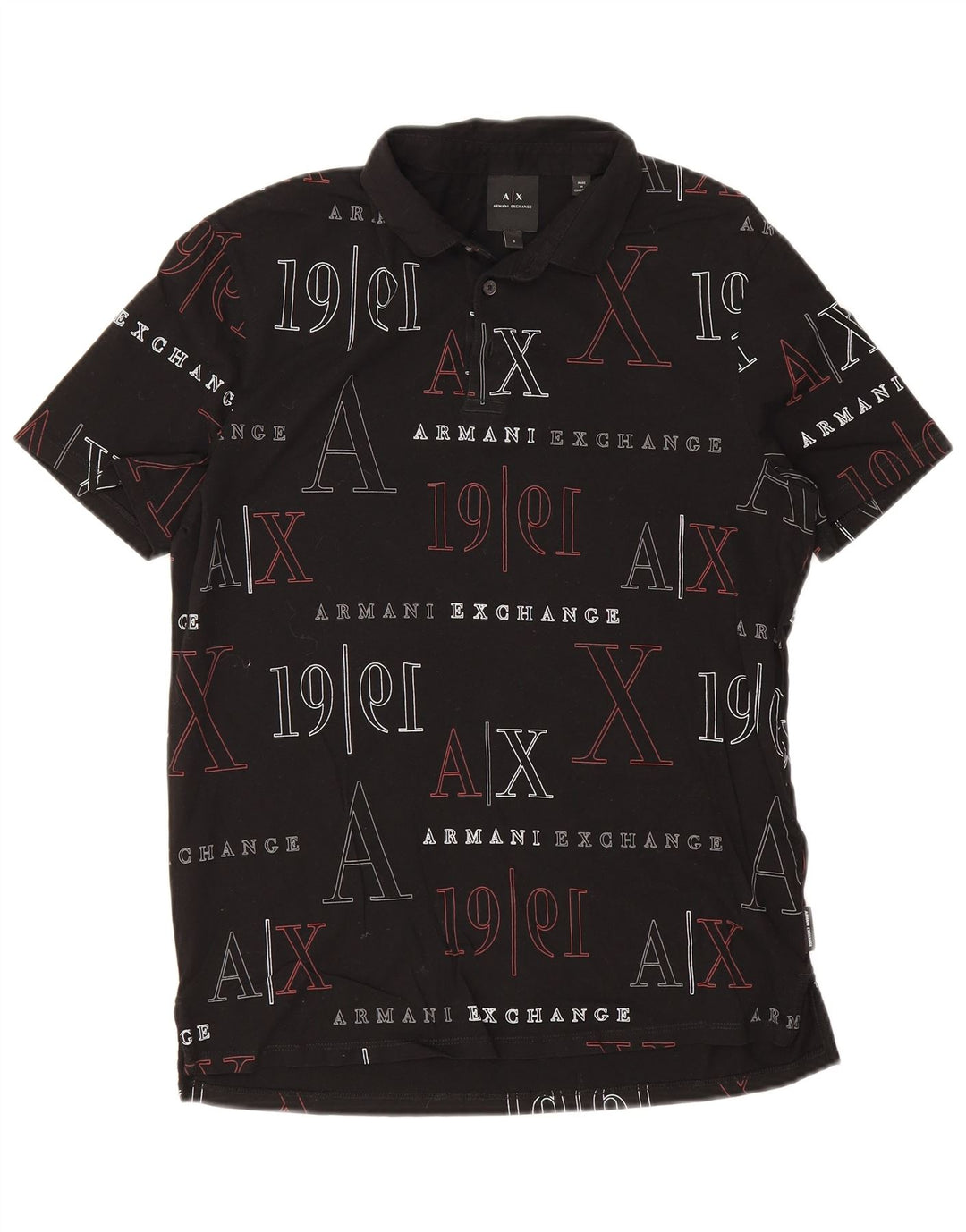 Armani Exchange Mens Graphic Polo Shirt Small Black Cotton