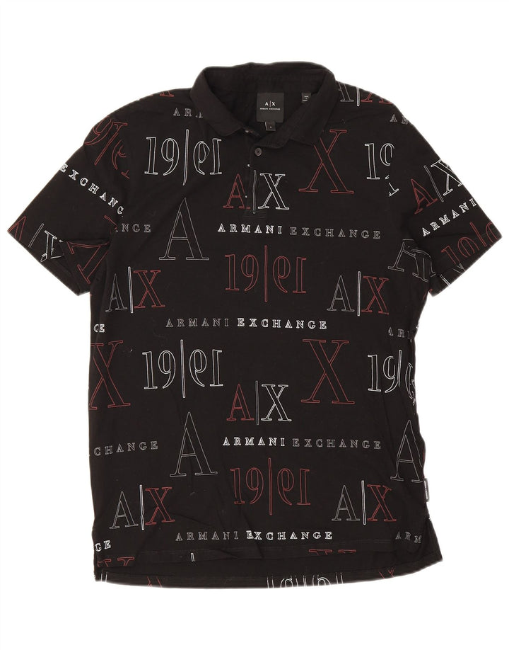 Armani Exchange Mens Graphic Polo Shirt Small Black Cotton