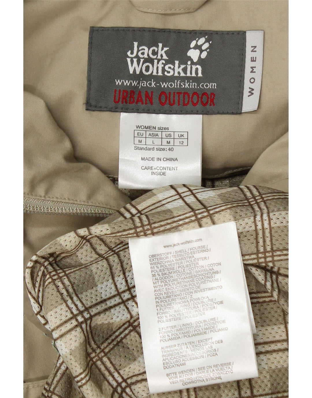 JACK WOLFSKIN Womens Hooded Utility Jacket UK 12 Medium Beige Polyester Vintage Jack Wolfskin and Second-Hand Jack Wolfskin from Messina Hembry 