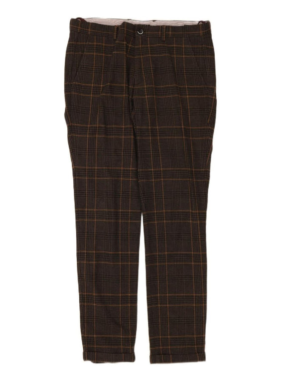 Sisley Mens Slim Chino Trousers IT 48 Medium W34 L31 Brown Houndstooth