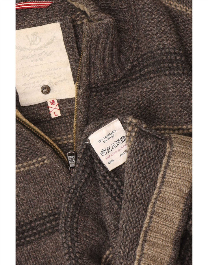 Maglione da uomo con zip sul collo di White Stuff, lana d'agnello a righe grigie di grandi dimensioni