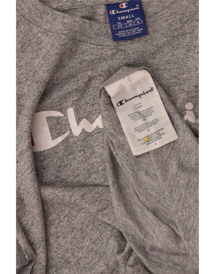 Champion Mens Graphic Top Long Sleeve Small Grey Flecked Cotton