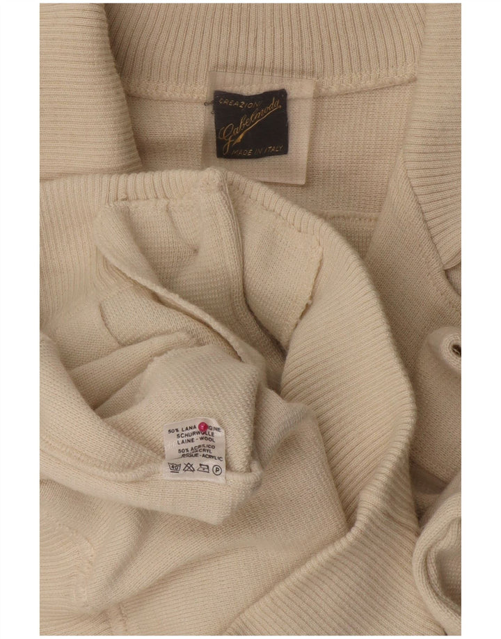 VINTAGE Mens Cardigan Sweater Medium White Colourblock Wool