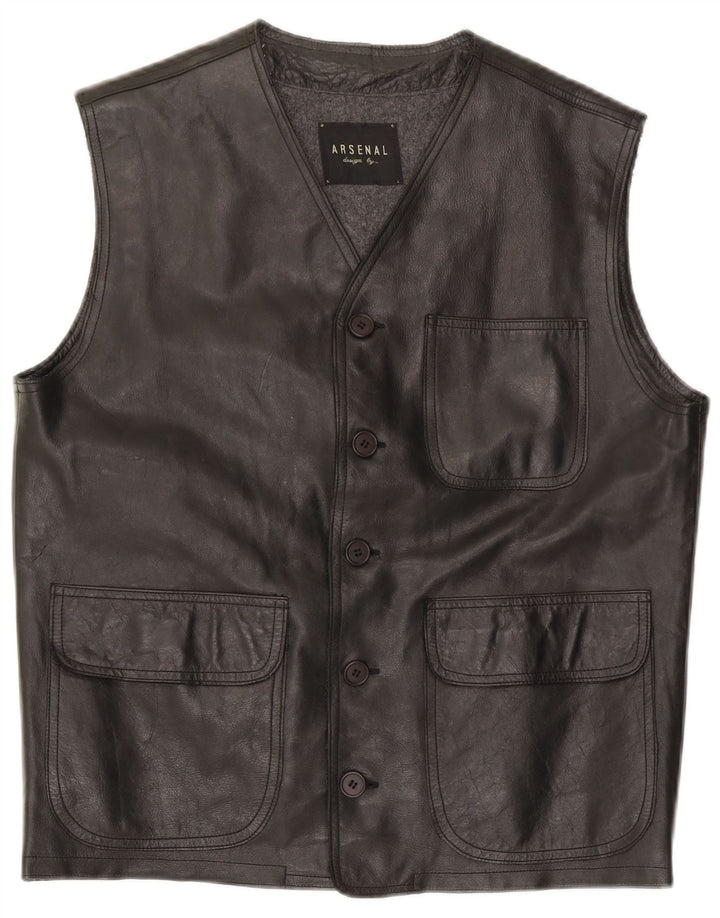 Arsenal Mens Leather Gilet UK 38 Medium Black