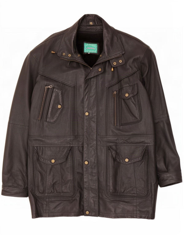 Vintage Ανδρικό Sherpa Δερμάτινο Παλτό UK 44 2XL Μαύρο