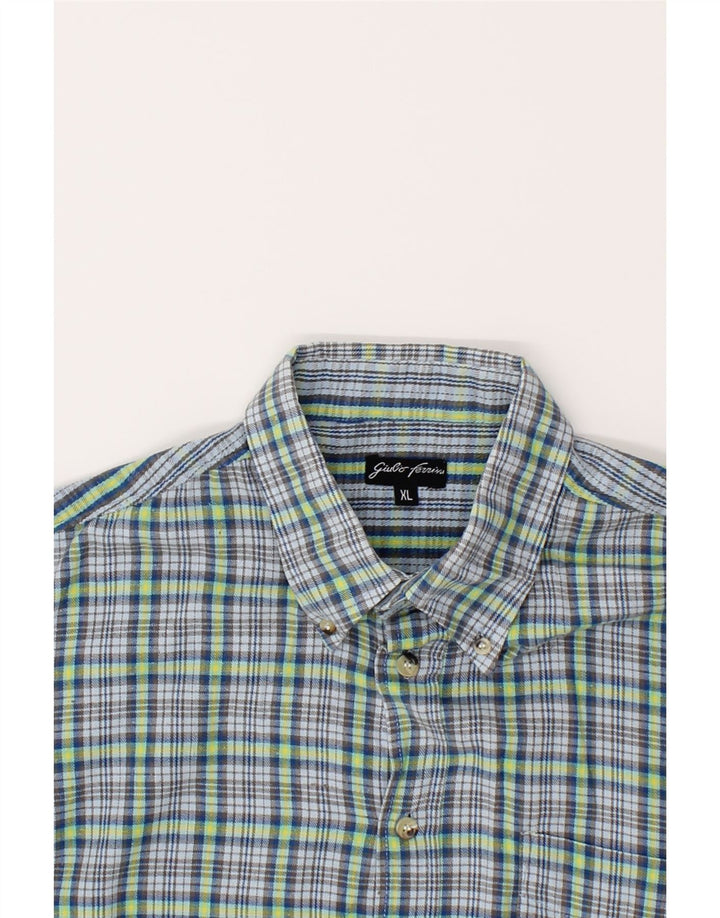 VINTAGE Mens Shirt XL Blue Check Cotton Vintage Vintage and Second-Hand Vintage from Messina Hembry 
