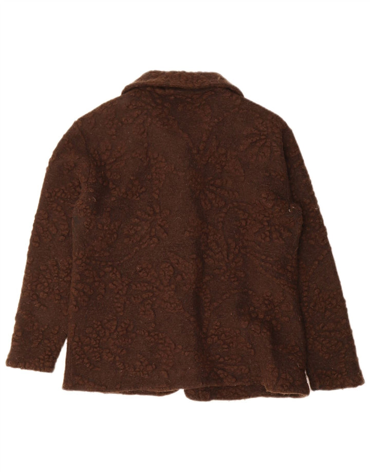 PACO Womens 5 Button Blazer Jacket UK 14 Medium Brown Floral Wool