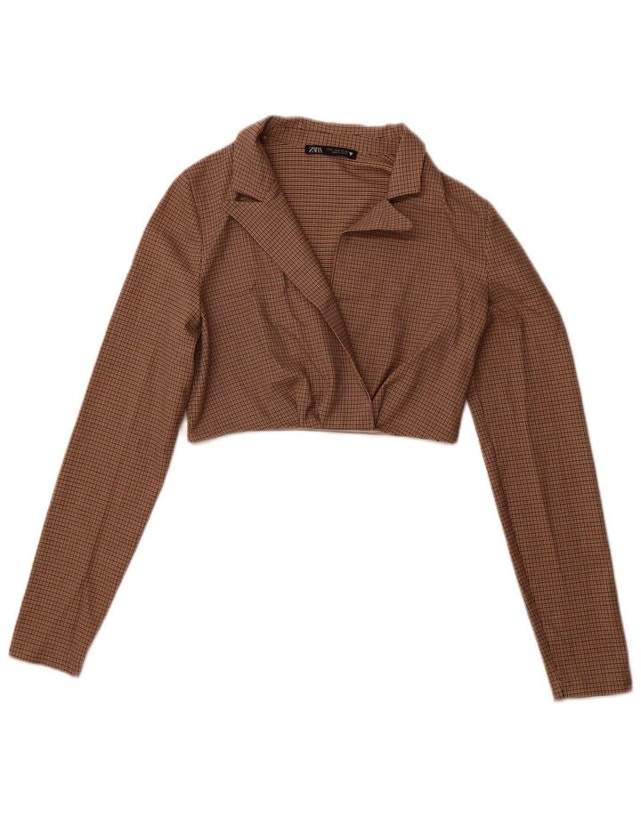 Crop Top cu mânecă lungă pentru femei ZARA UK 12 Poliester cu picior de gală maro mediu