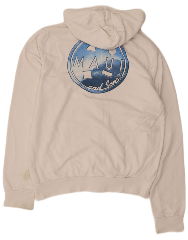Maui and Sons Mens Graphic Zip Hoodie Sweater Medium White Cotton