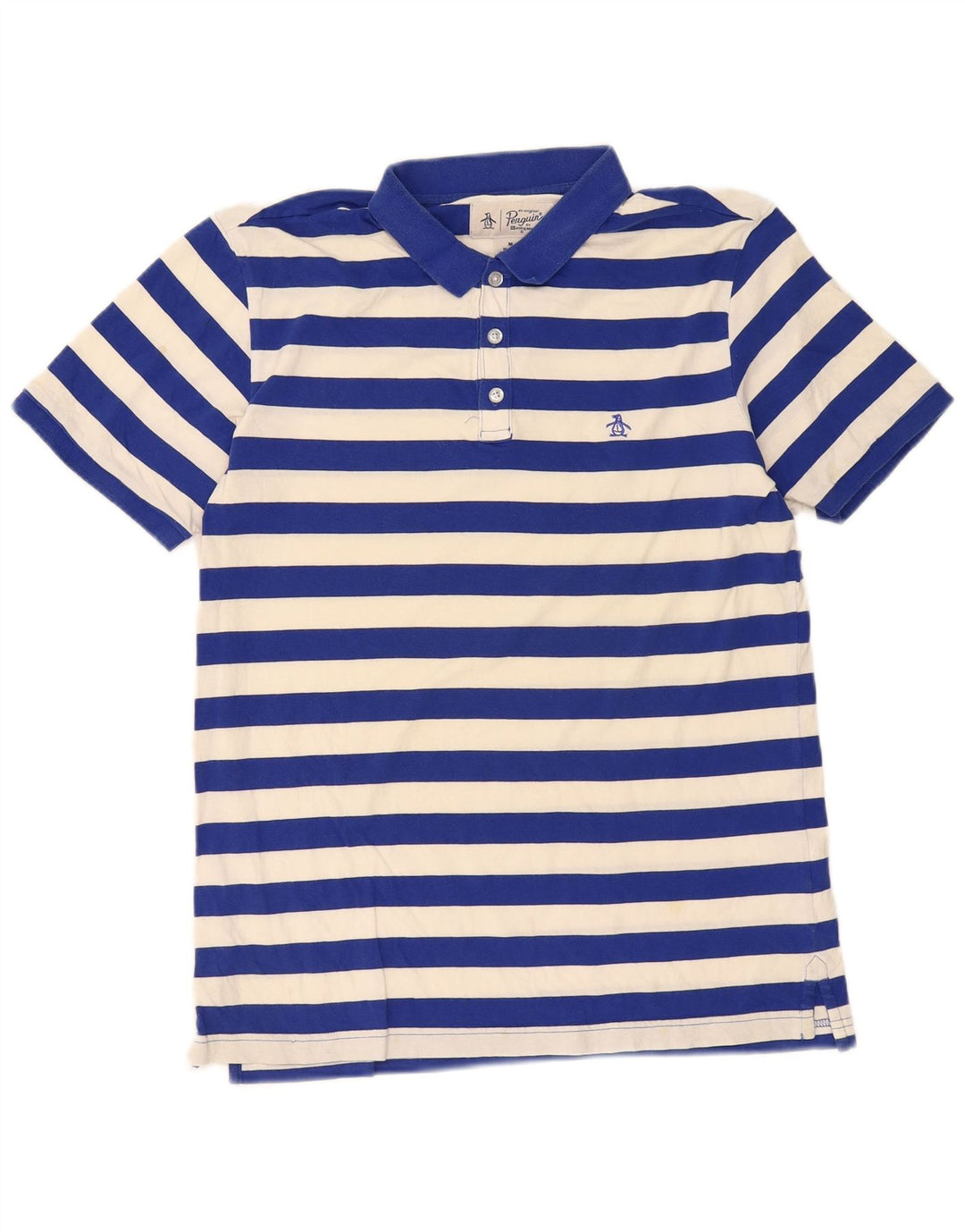 Penguin Mens Regular Fit Polo Shirt Medium Blue Striped Cotton