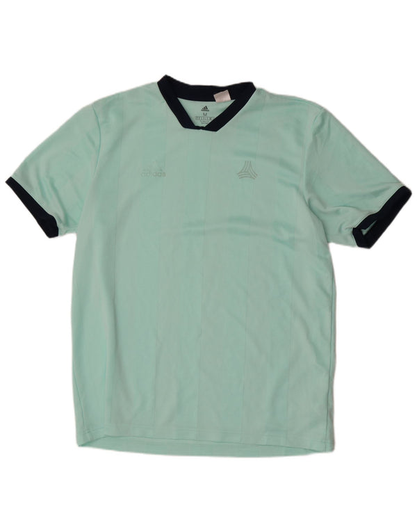 T-shirt Adidas Climalite da uomo Top in poliestere a righe turchesi medie