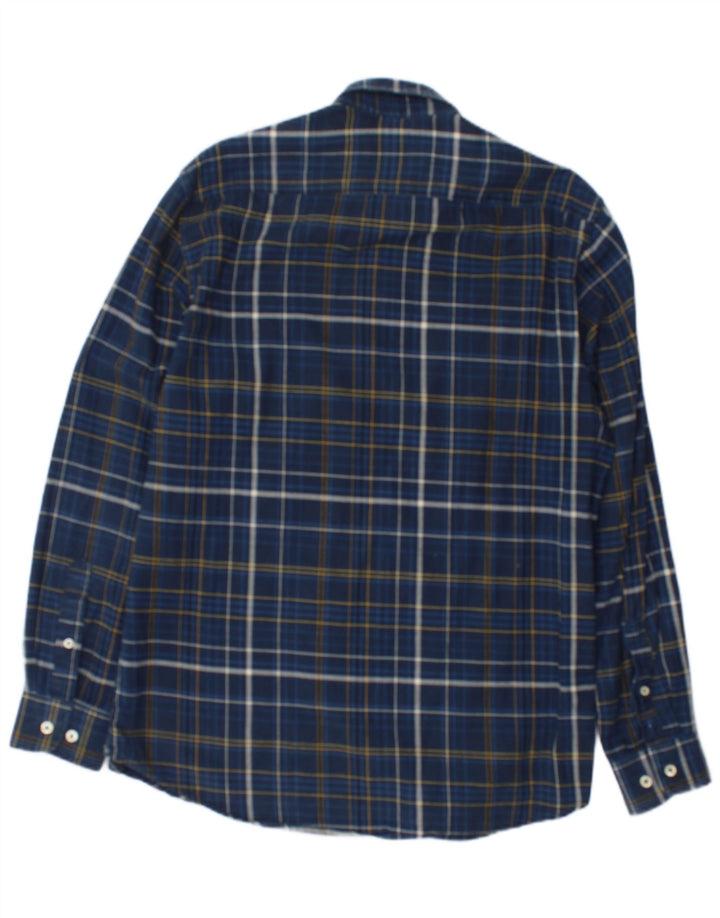 Carrera Mens Regular Fit Flannel Shirt Large Navy Blue Check Cotton