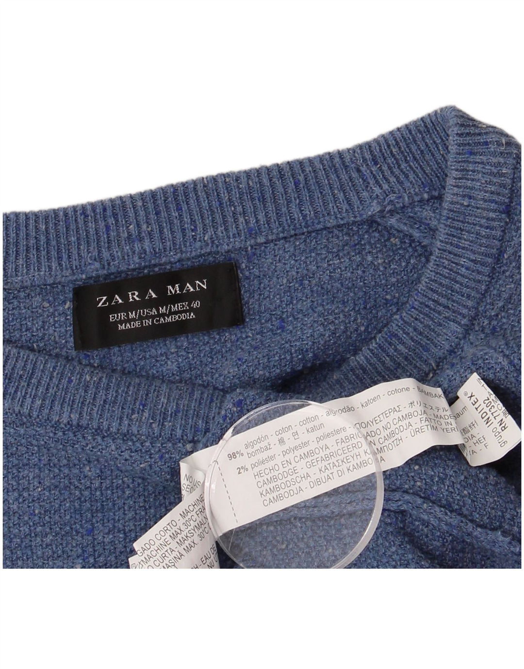 ZARA Mens Boat Neck Jumper Sweater Medium Blue Flecked Polyester