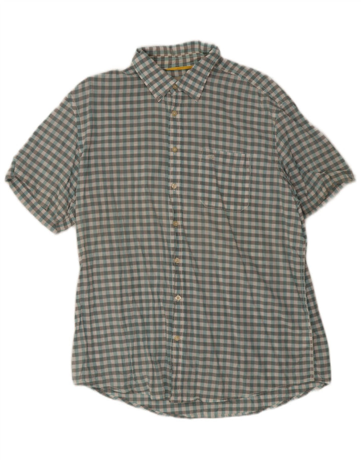 Camel Active Mens Short Sleeve Regular Fit Shirt Large Blue Gingham Cotton