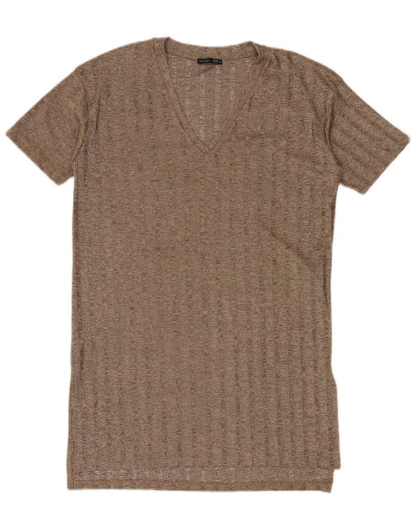 Zara Vestido Camiseta Mujer UK 46 Grande Poliéster Marrón