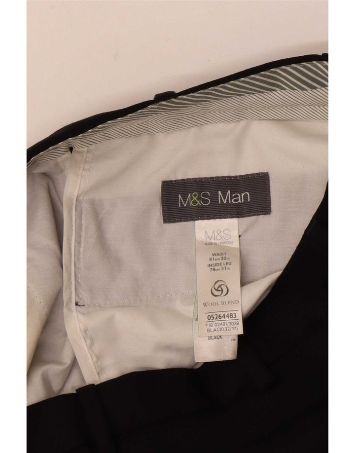 Marks & Spencer Mens Straight Suit Trousers W32 L31 Black Polyester