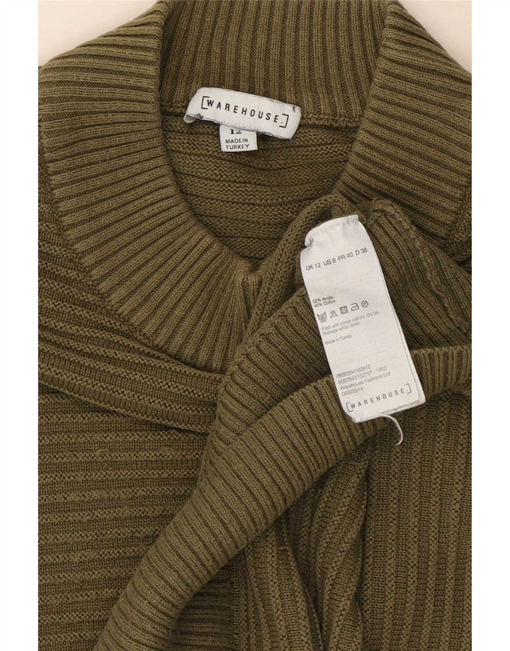 Warehouse Womens Turtle Neck Jumper Sweater UK 12 Medium Khaki Striped