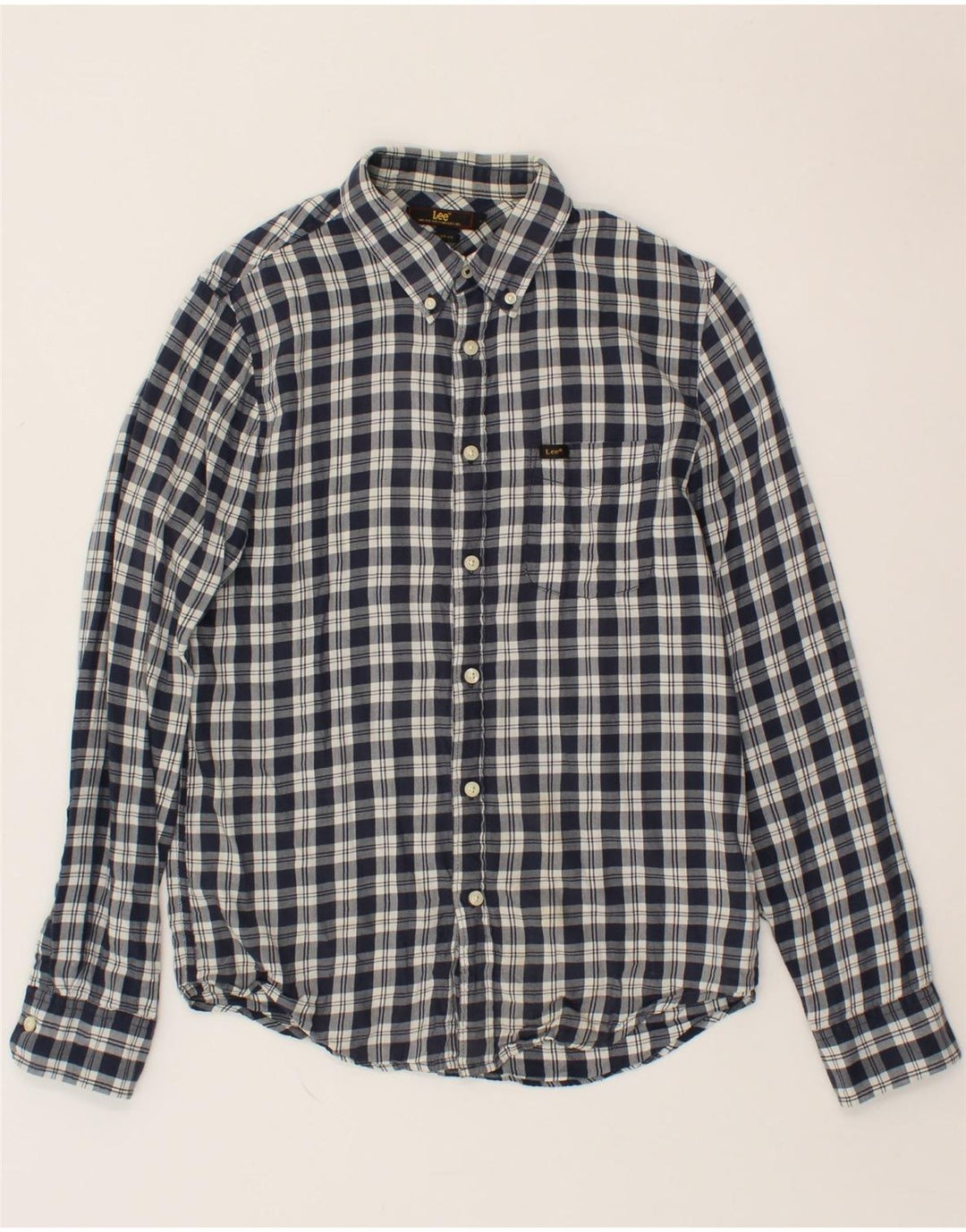 LEE Mens Regular Fit Flannel Shirt Small Navy Blue Check Cotton Vintage Lee and Second-Hand Lee from Messina Hembry 