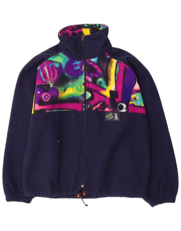 Jaqueta de lã masculina vintage Reino Unido 38 poliéster geométrico azul marinho médio