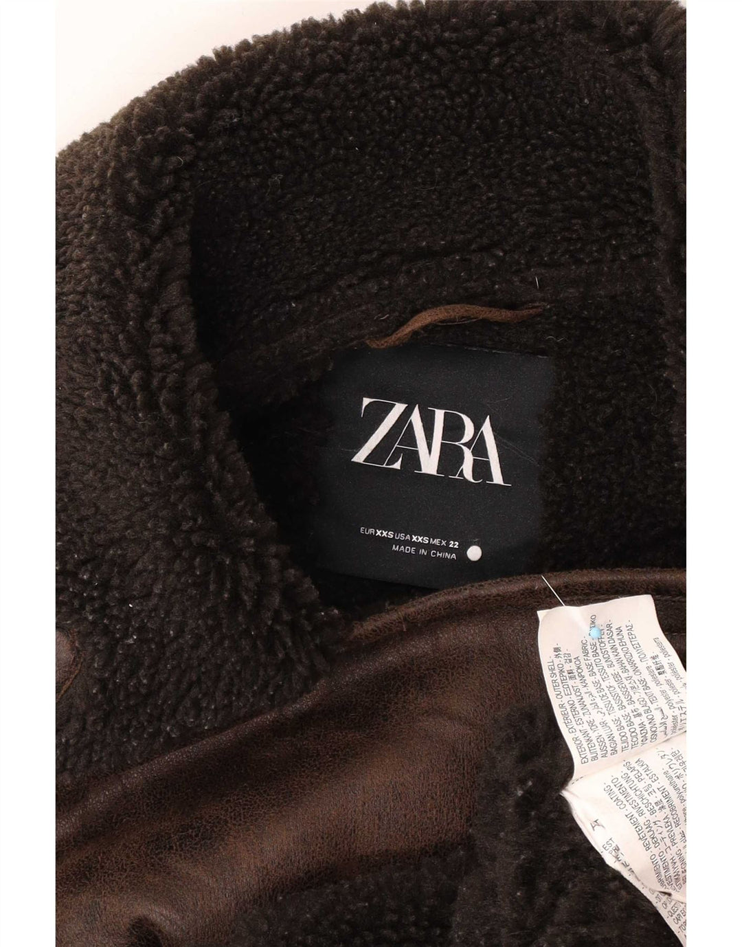 Zara Womens Oversized Sherpa Jacket UK 2 2XS Brown Polyester