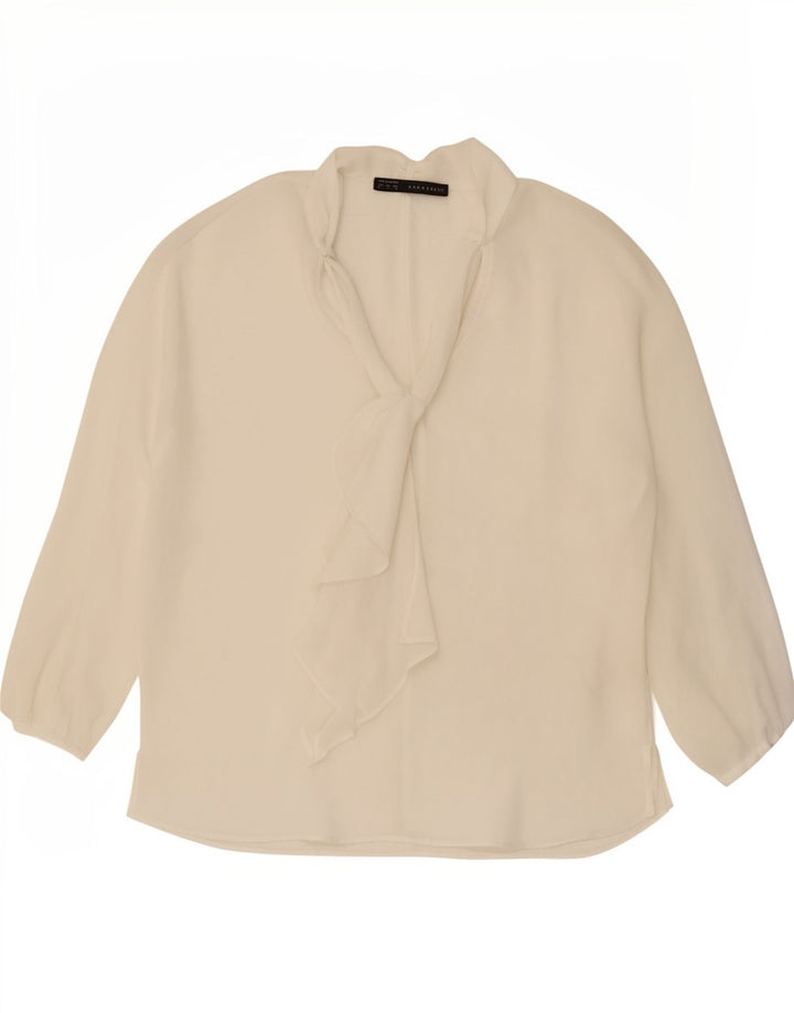 Zara Womens Long Sleeve Front Tie See Through Top UK 16 Large White