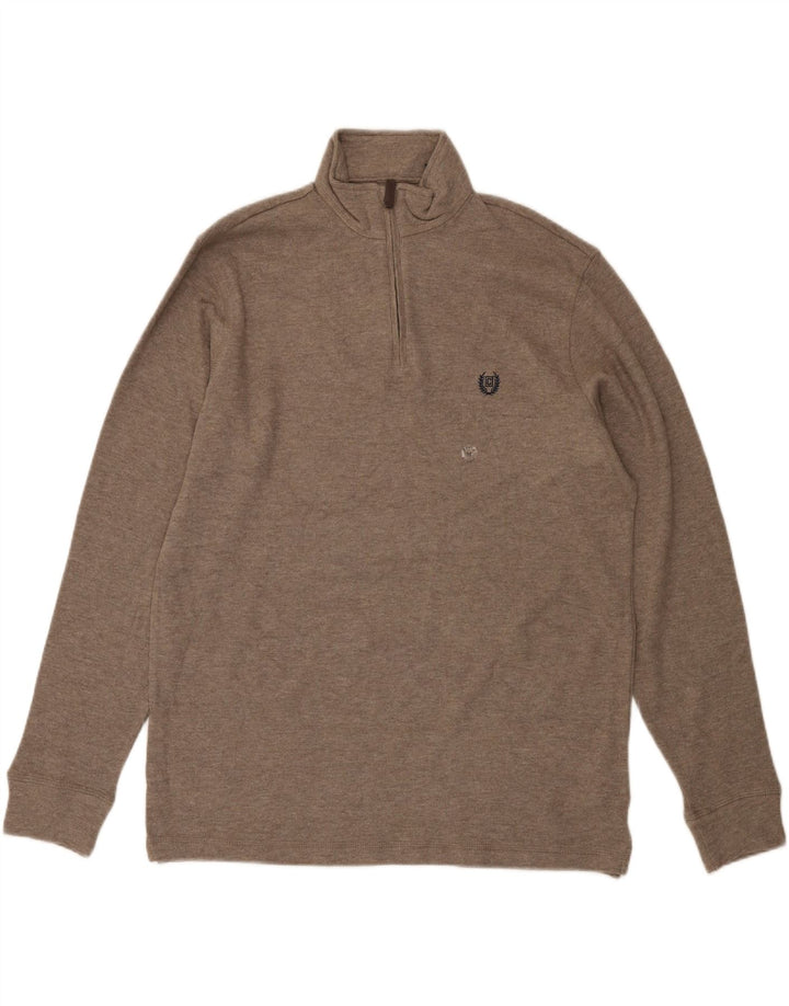 CHAPS Mens Zip Neck Jumper Sweater Medium Brown Cotton Vintage Chaps and Second-Hand Chaps from Messina Hembry 