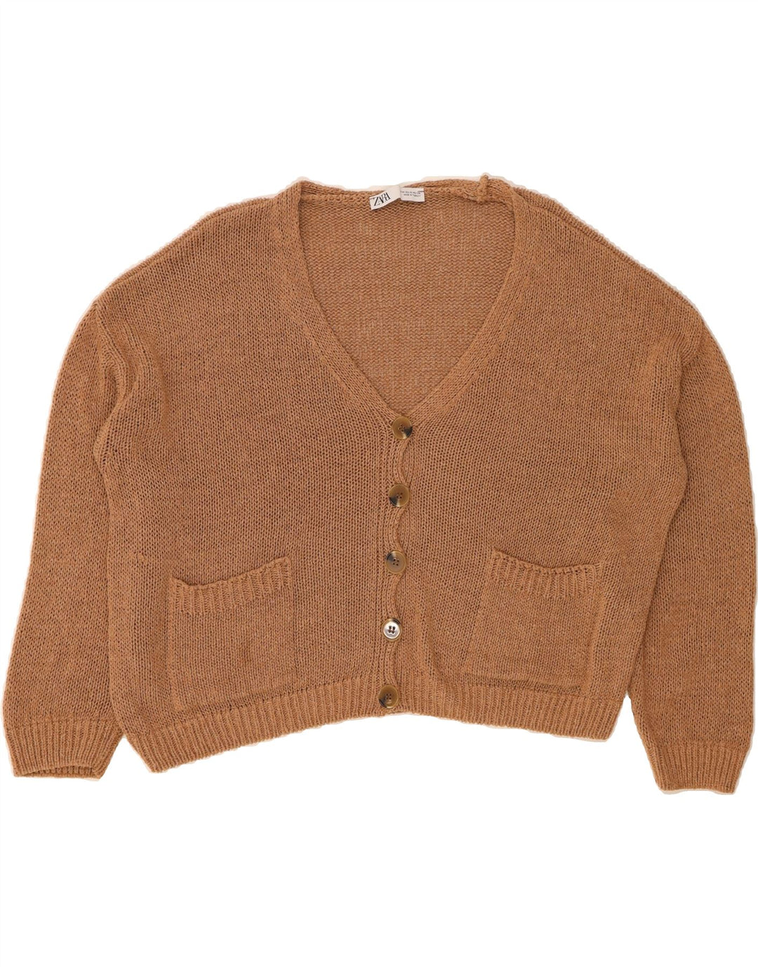 ZARA Womens Oversized Cardigan Sweater UK 14 Medium Brown Acrylic Vintage Zara and Second-Hand Zara from Messina Hembry 