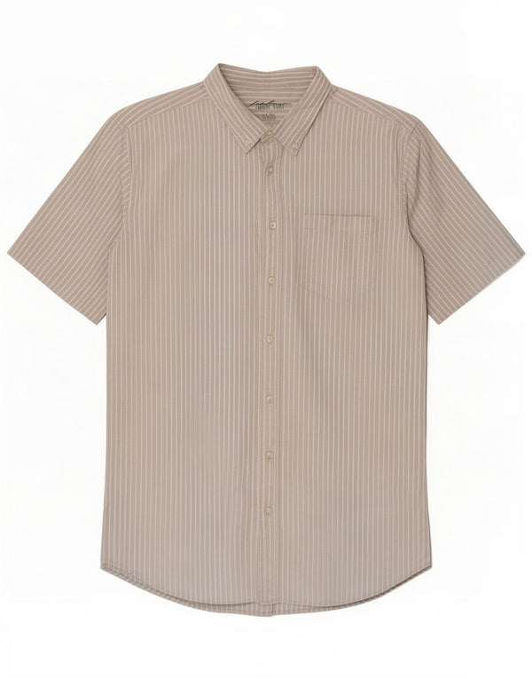 Eddie Bauer Mens Tall Classic Fit Camisa de manga curta grande listra cinza