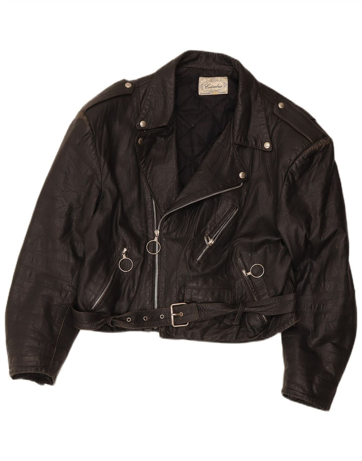 Colombus Damen Crop Leder Bikerjacke UK 14 Medium Schwarz