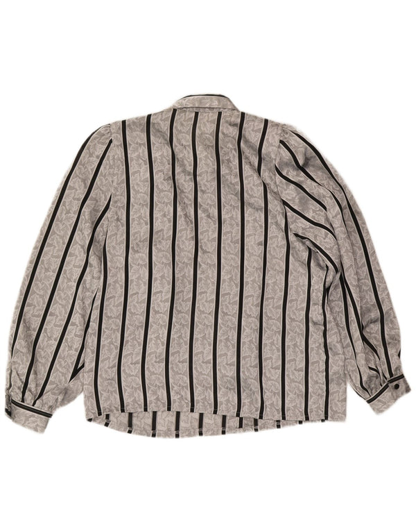 Camicetta camicia vintage da donna UK 14/16 Poliestere a righe grandi grigie