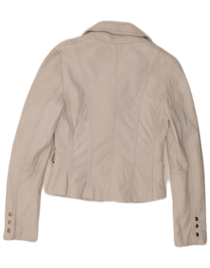 Vintage Womens Leather Blazer Jacket IT 44 Medium White Leather