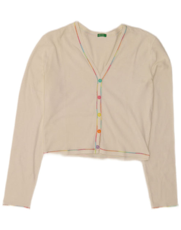 Benetton Womens Crop Cardigan Sweater UK 8 Small White