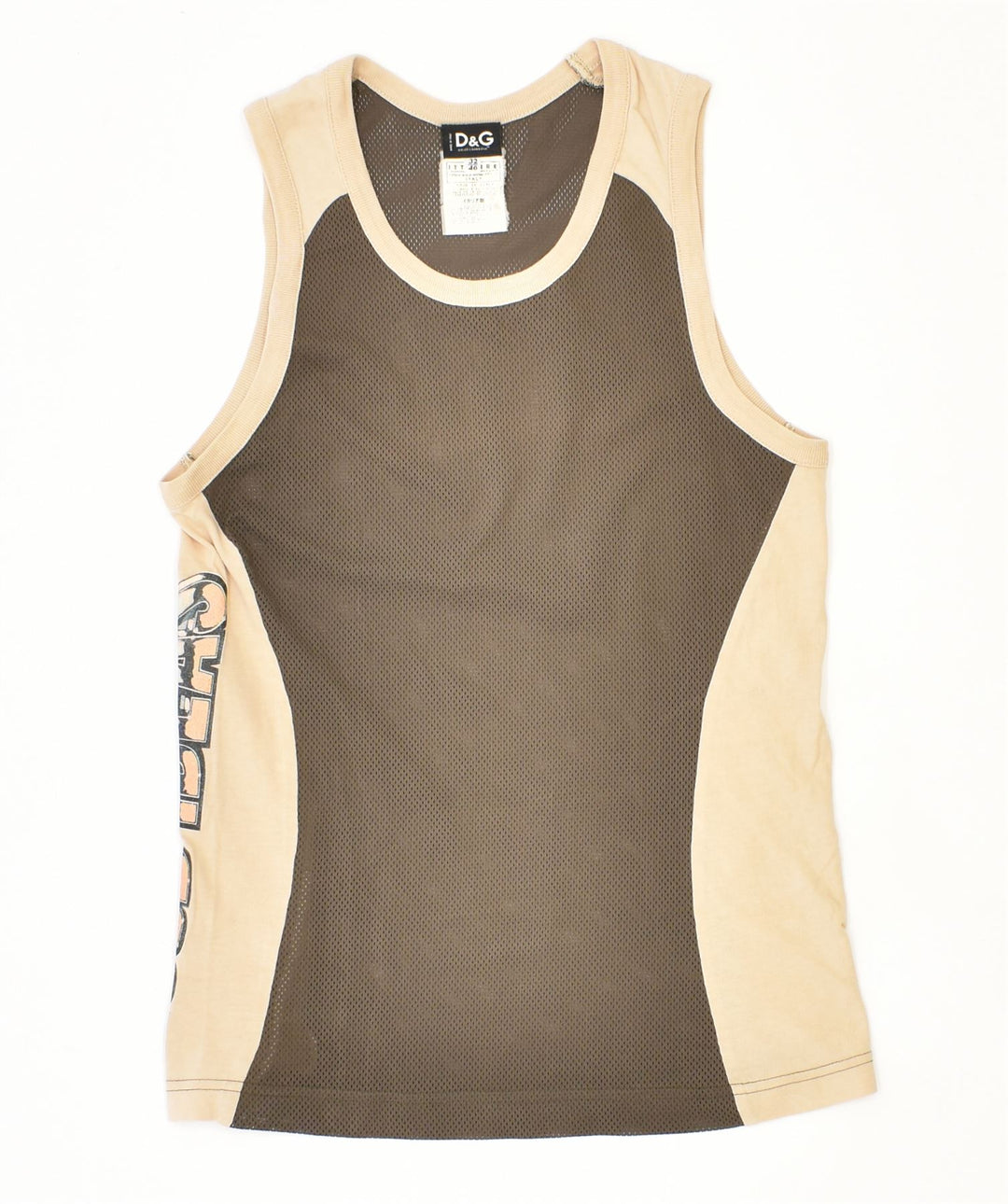 DOLCE & GABBANA Womens Slim Fit Vest Top IT 46 Large Khaki Polyester